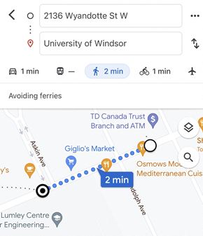 Windsor apartment for rent - a screenshot of a cell phone screen with a map and google maps