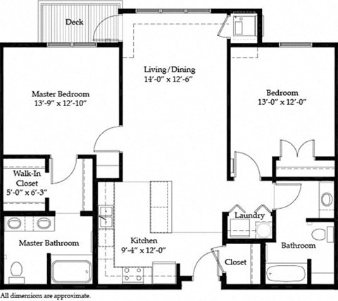 Floor plan for 2 beds, 2 baths, 1222 sqft