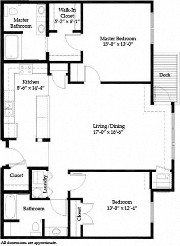 Floor plan for 2 beds, 2 baths, 1367 sqft
