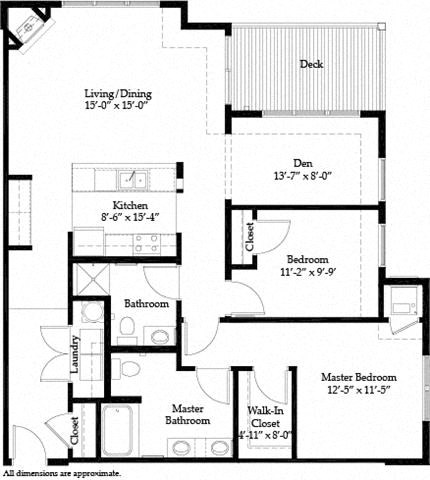 Floor plan for 2 beds, 2 baths, 1380 sqft