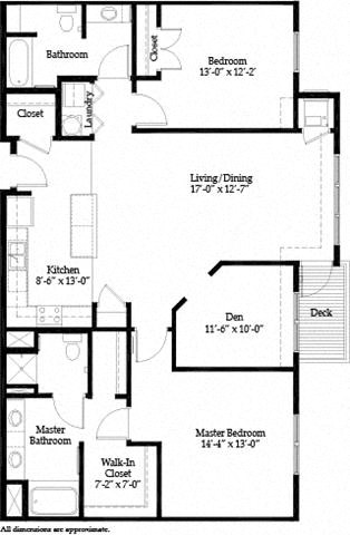Floor plan for 2 beds, 2 baths, 1541 sqft
