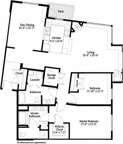 Floor plan for 2 beds, 2 baths, 1741 sqft