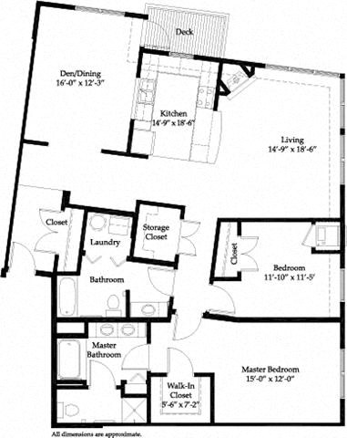 Floor plan for 2 beds, 2 baths, 1685 sqft