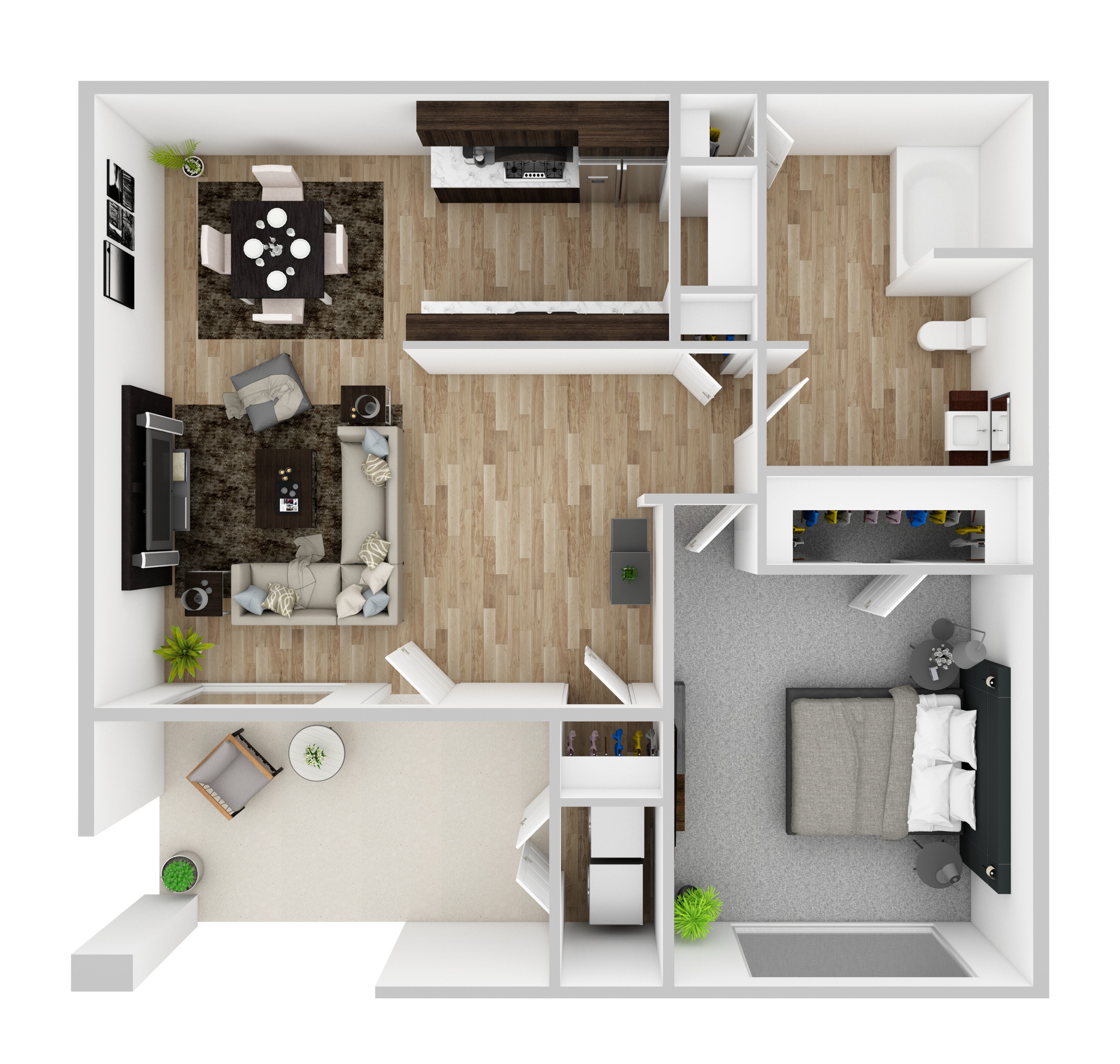 Floor plan for 1 bed, 1 bath, 826 sqft