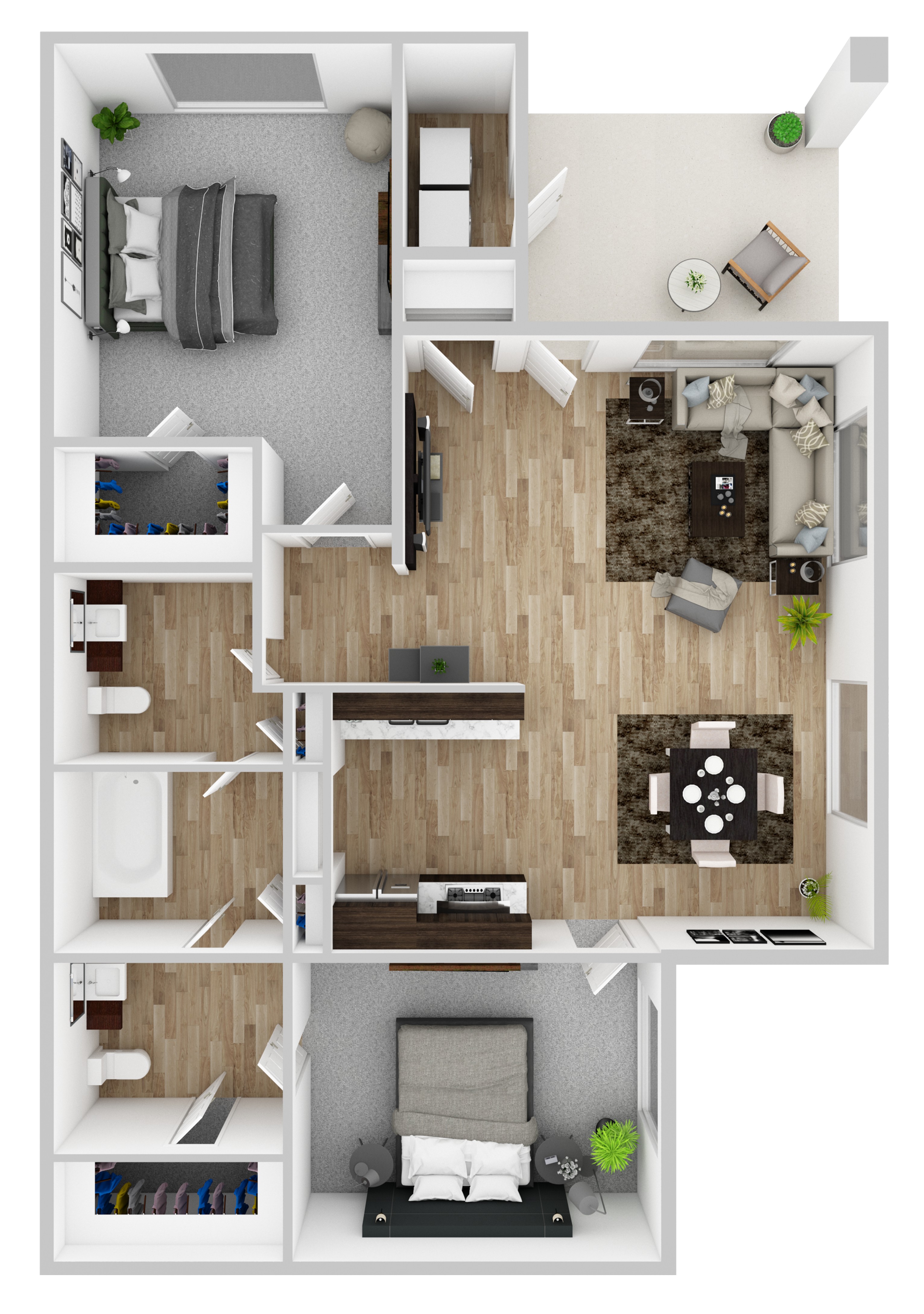 Floor plan for 2 beds, 1 bath, 1079 sqft