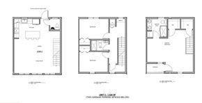 Somerville apartment for rent - a floor plan of a house with three different views of the ground floor