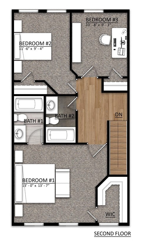 Floor plan for 3 beds, 3 baths, 1616 sqft