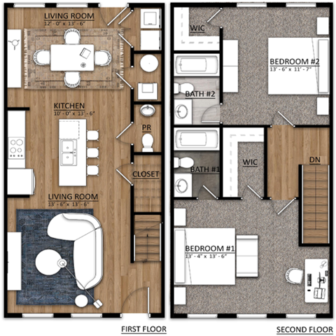Floor plan for 2 beds, 2 baths, 1616 sqft