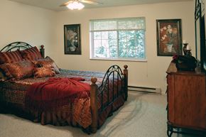 Sturgeon Bay apartment for rent - a bedroom with a bed and a dresser and a window