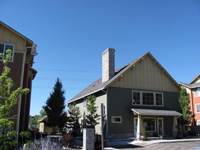 Reno apartment for rent - A house with a grey roof and a white chimney.