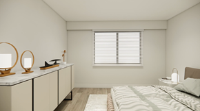 Nanaimo apartment for rent - A bedroom with a bed, nightstand, and a window with blinds.