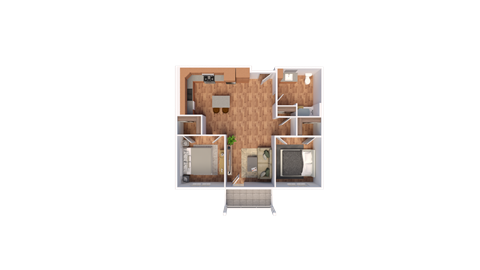 Floor plan for 2 beds, 1 bath, 924 sqft