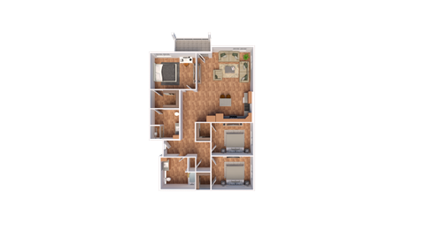 Floor plan for 3 beds, 2 baths, 1400 sqft