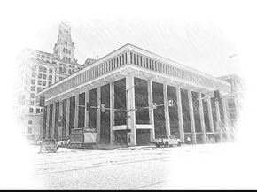 Davenport apartment for rent - a black and white drawing of a building in the city