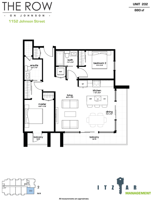 Floor plan for 2 beds, 2 baths, 862 sqft