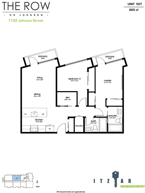 Floor plan for 2 beds, 2 baths, 872 sqft