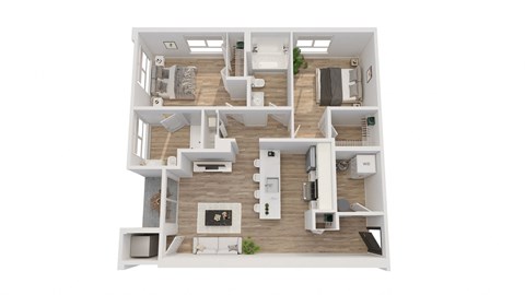 Floor plan for 2 beds, 2 baths, 850 sqft