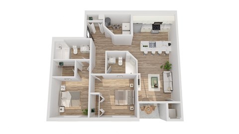 Floor plan for 2 beds, 2 baths, 950 sqft
