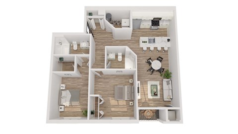 Floor plan for 2 beds, 2 baths, 1000 sqft