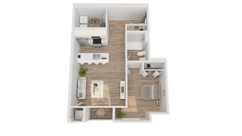 Floor plan for 1 bed, 1 bath, 705 sqft