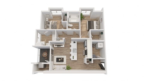 Floor plan for 2 beds, 2 baths, 830 sqft