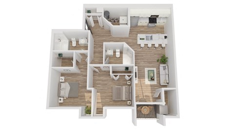 Floor plan for 2 beds, 2 baths, 940 sqft