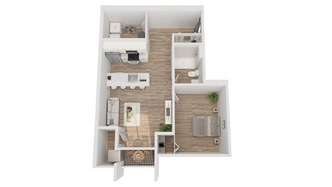 Floor plan for 1 bed, 1 bath, 678 sqft