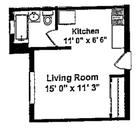 Floor plan for studio, 1 bath, 495 sqft