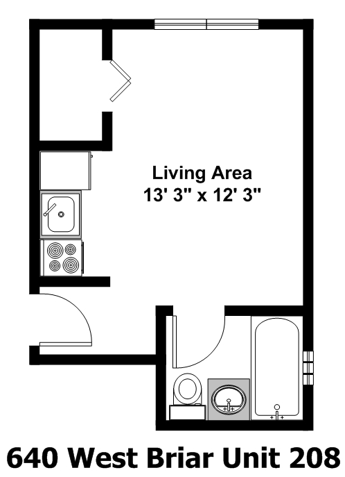 Floor plan for studio, 1 bath, 400 sqft