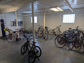 Chicago apartment for rent - A room full of bicycles is shown.