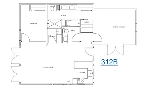 Floor plan for 2 beds, 2 baths, 900 sqft