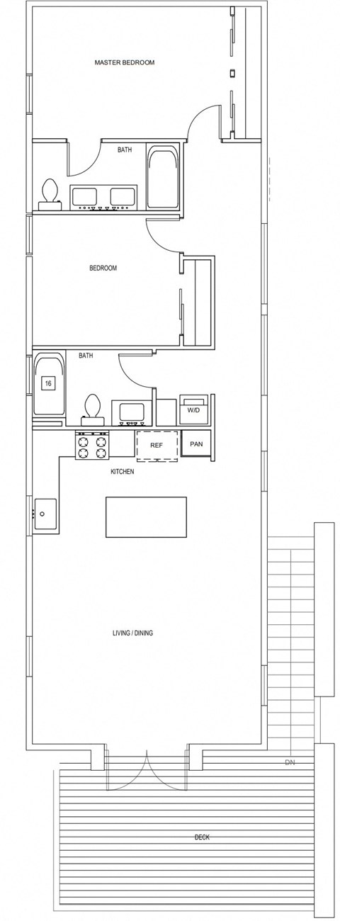 Floor plan for 2 beds, 2 baths, 1000 sqft