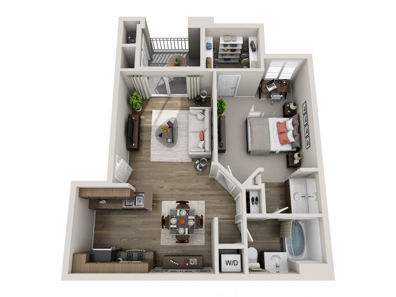 Floor plan for 1 bed, 1 bath, 817 sqft