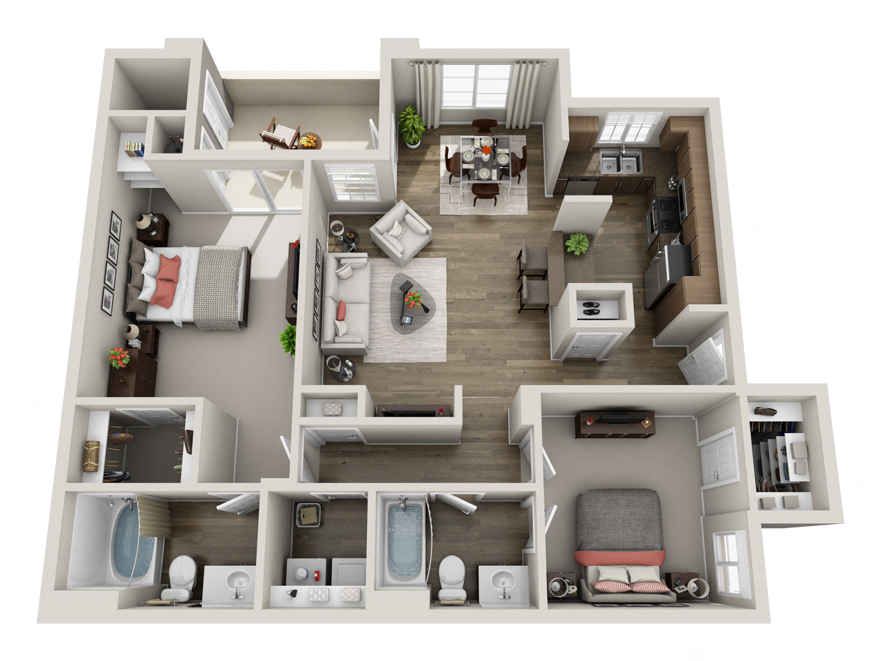 Floor plan for 2 beds, 2 baths, 1219 sqft