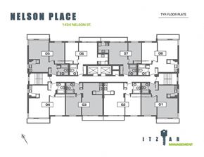 Vancouver apartment for rent - A floor plan for Nelson Place shows the layout of rooms and corridors.