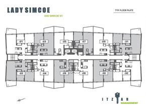 Victoria apartment for rent - A floor plan for a building named Lady Simcoe shows the layout of the rooms.