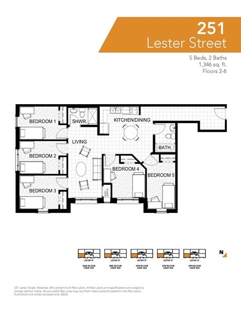 Floor plan for studio, 2 baths, 110 sqft