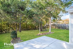 Charlotte house for rent - a backyard with trees and a yard with a concrete driveway