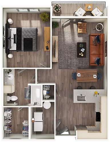 Floor plan for 1 bed, 1 bath, 825 sqft