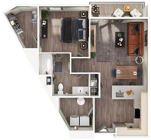 Floor plan for 1 bed, 1 bath, 820 sqft