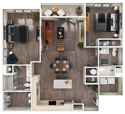 Floor plan for 2 beds, 2 baths, 1226 sqft