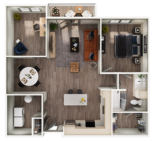 Floor plan for 1 bed, 1 bath, 1041 sqft