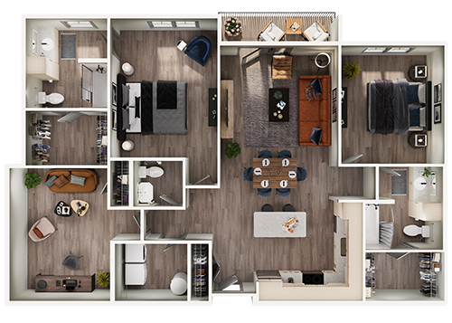 Floor plan for 2 beds, 2.5 baths, 1445 sqft