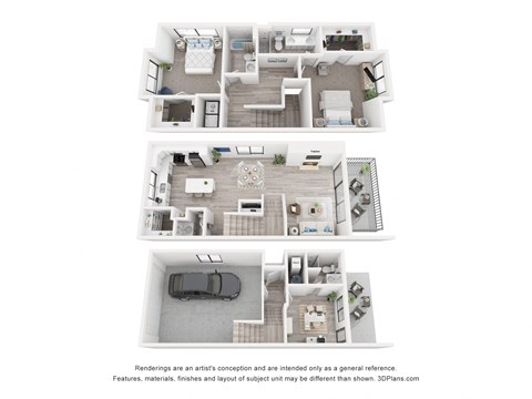 Floor plan for 2 beds, 3.5 baths, 1989 sqft