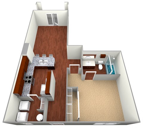 Floor plan for 1 bed, 1 bath, 742 sqft