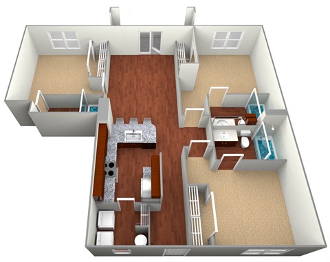 Floor plan for 3 beds, 3 baths, 1256 sqft