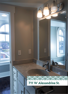 Detroit apartment for rent - A bathroom with a sink and mirror.