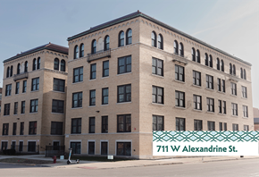 Detroit apartment for rent - A large building with the address 711 W Alexandrine St. on the front.
