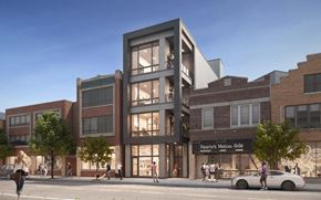 Chicago apartment for rent - a rendering of a tall building on a city street