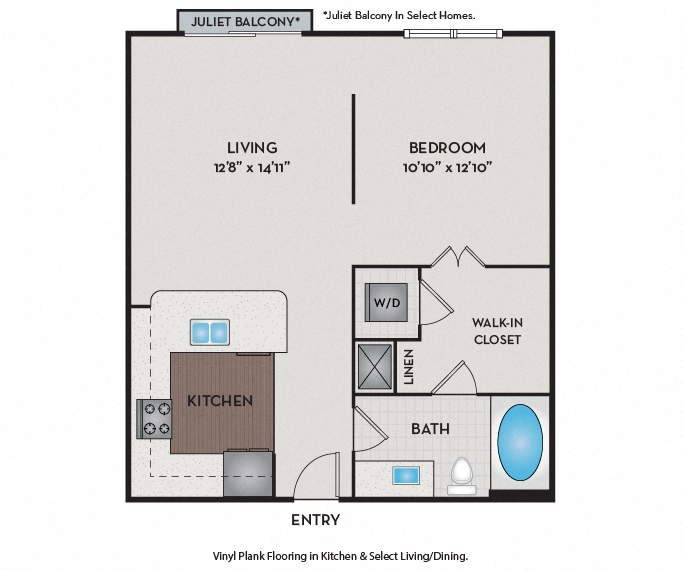 Floor plan for studio, 1 bath, 607 sqft